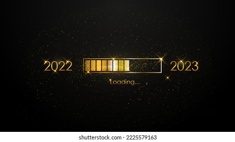 bar loading new year 2022 to 2023 with golden glitter. vector happy new year 2023 countdown celebration. illustration fantastic banner greeting. 