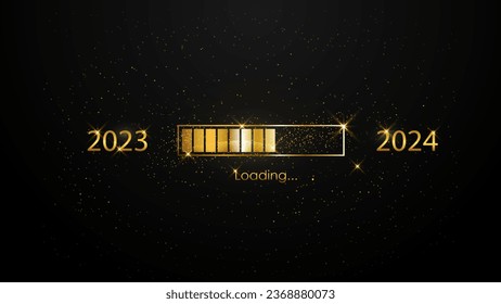 Bar-Verladung im neuen Jahr 2023 bis 2024 mit goldenem Glitter. Vektor glücklich neues Jahr 2024 Countdown-Feier. Illustration fantastischen Banner-Gruß. 