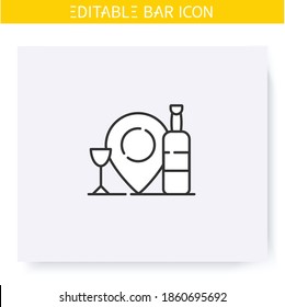 Bar location line icon. Map pointer. Bar navigation pinpoint. Geolocation. Cocktail party and drinking establishment concept. Isolated vector illustration. Editable stroke 