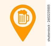 Bar Location Pin Icon, Pub Map Marker, Drink Venue Symbol