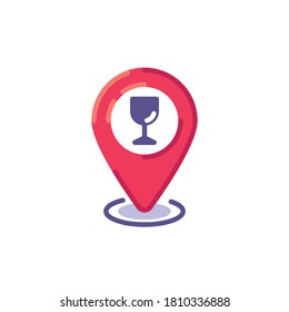 Bar location point flat icon, vector sign, wine store navigation marker colorful pictogram isolated on white. Symbol, logo illustration. Flat style design