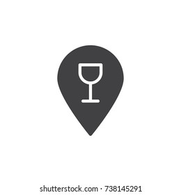 Bar location with wine glass icon vector, filled flat sign, solid pictogram isolated on white. Symbol, logo illustration.