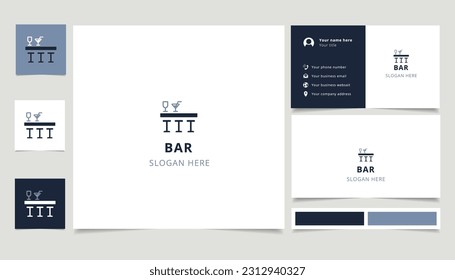 Bar logo design with editable slogan. Branding book and business card template.