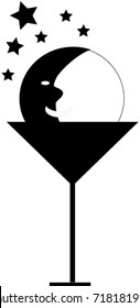 Bar logo. Moon and stars in cocktail glassware. Isolated vector illustration, icon, clip art.