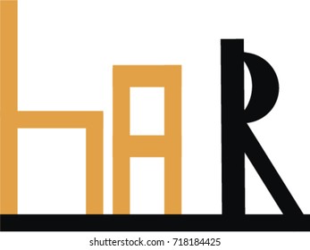 Bar logo. BAR text looks like a bar chair and table .Isolated vector illustration, icon, clip art.