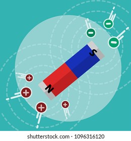 bar magnet attracting charges flat style vector illustration