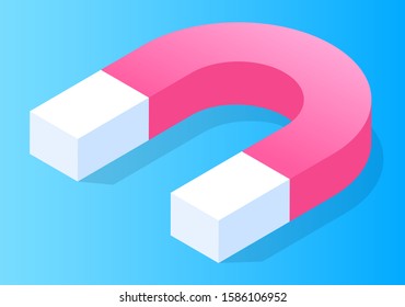 Bar magnet icon, isolated symbol of attraction. Equipment for metal objects. Item for scientific experiment in laboratory. Isometric 3d iron power, sign of marketing and success. Vector in flat