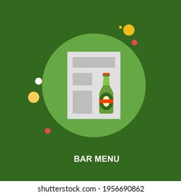 Bar menu with alcohol bottle and menu list to serve in bar flat concept design