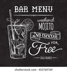 Bar menu of cocktail proposal