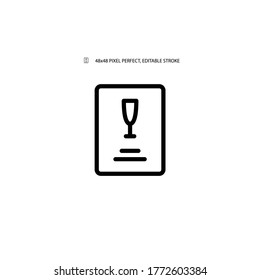 Menú de barra, barra de cócteles, ilustración vectorial de icono de línea simple. Trazo editable. 48x48 Pixel Perfecto.