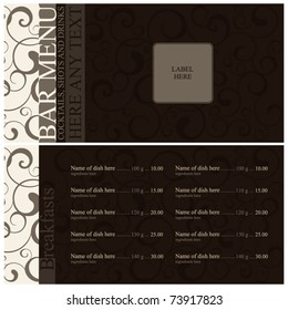 Bar menu design. Cover and inside page