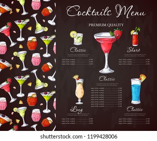 Front Drawing Horisontal Cocktail Menu Design Stock Vector (Royalty ...