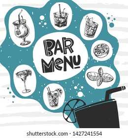 Bar menu. Hand drawn lettering card. Quote sketch typography. Vector inscription slogan. Menu, restaurant, cafe, bar. Poster, banner, placard