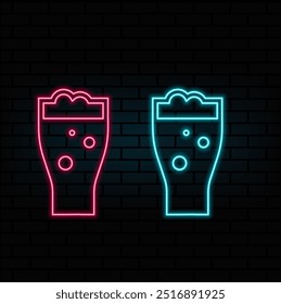 Sinal de néon do menu Barra. Garrafa de vinho e copo. Restaurante, bar, bar. Anúncio brilhante noturno. Ilustração vetorial em estilo neon para bebidas, serviço, álcool.