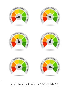 Bar of meter with progress level from red to green. Measure ruler diagram of rating. Scale speedometer with low and high level. Concept graphic slider infographic. Growth dial icon. vector eps10