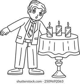 Bar Mitzvah Boy Blowing Candles Isolated Coloring 