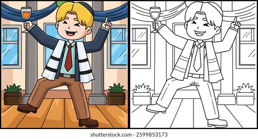 Bar Mitzvah Boy Having a Party Illustration 