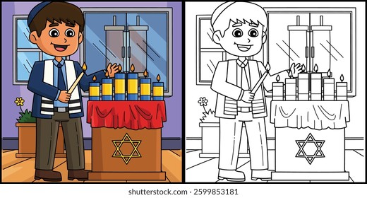Bar Mitzvah Boy Lighting Candies Illustration 