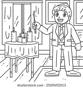 Bar Mitzvah Boy Lighting Candles Coloring Page 