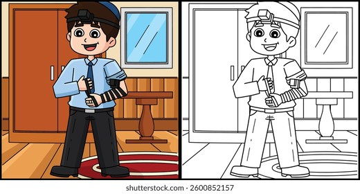 Bar Mitzvah Boy Putting on Tefillin Illustration 