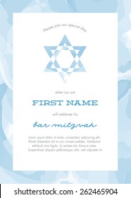 Bar Mitzvah Invitation Card with Blue Watercolor Background - Vector