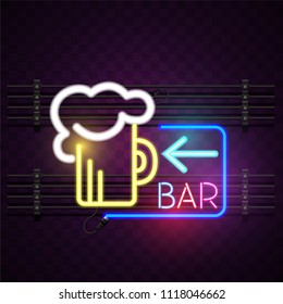 Bar Neon Beer Mug Sign Background Vector Image
