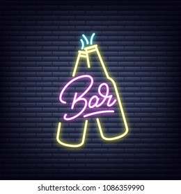 Bar. Bar neon sign. Neon glowing signboard banner design