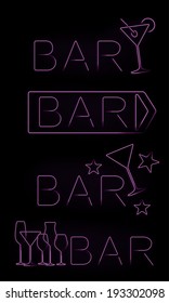 Bar neon signs set