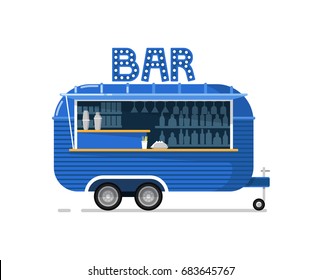 Bar outdoor cafe service icon. Street fast food truck, takeaway restaurant, urban catering, market in street isolated vector illustration in flat style.