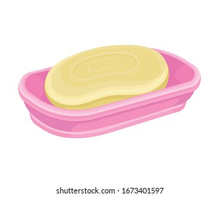 Bar of Perfumed Antibacterial Soap Rested in Soap Box Vector Illustration