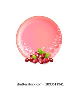 Bar of pink soap in foam and bubbles,berries on a white background.Realistic vector illustration.Shampoo bubbles texture.