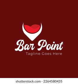 Design-Vorlage für Bar-Point-Logos mit Cocktail-Glas und Punkt. Perfekt für Geschäftsreisende, Unternehmen, Handys, App, Restaurants usw.
