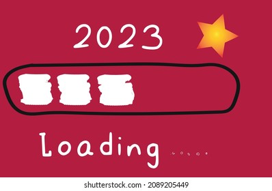 bar  progress with inscription 2023 loading sketchy style. 