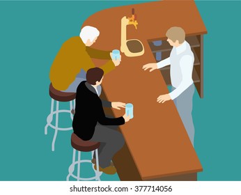 bar pub beer drink bartender barman 3d flat isometric.