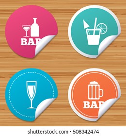 Bar or Pub icons. Glass of beer and champagne.