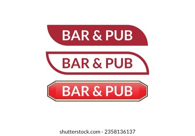 Bar  pub red ribbon label banner set. Open available now sign or Bar  pub tag.