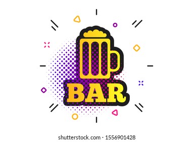 Bar or Pub sign icon. Halftone dots pattern. Glass of beer symbol. Alcohol drink symbol. Classic flat beer icon. Vector