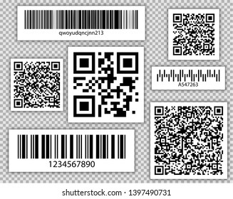 Bar and QR codes Set. Vector Packaging labels. Identification product in shop