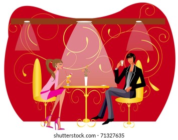 bar or restaurant ambiente with two persons and chairs