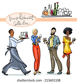 Bar and Restaurant Collection - hand drawn scenes . Set 1