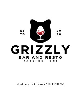 Bar and restaurant company logo, Grizzly bear concept design.