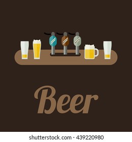 Bar Restaurant counter with beer in flat style. Vector banner of beer.