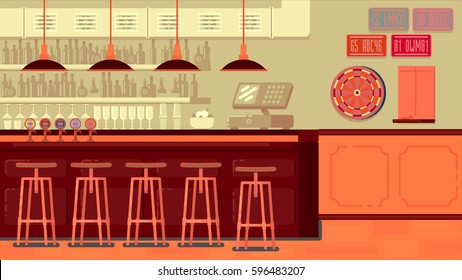 Bar Restaurant with counter in flat style.