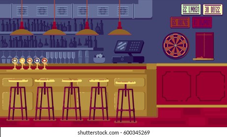 Bar Restaurant with counter in flat style.