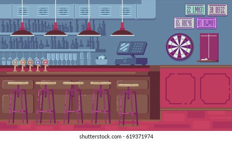Bar Restaurant with counter in flat style.