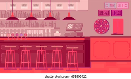 Bar Restaurant with counter in flat style.
