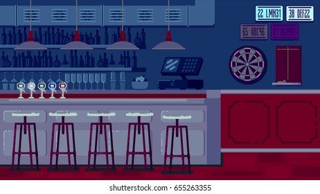 Bar Restaurant with counter in flat style.