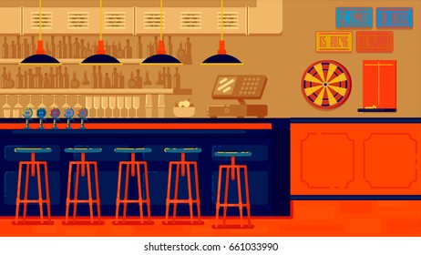 Bar Restaurant with counter in flat style.