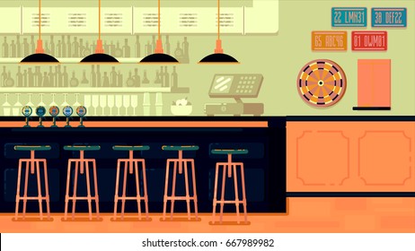 Bar Restaurant with counter in flat style.