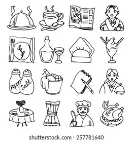 Bar restaurant dishes menu black outline sketch icons collection with wine bottle and chicken abstract vector illustration